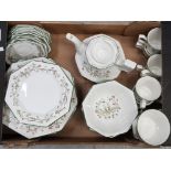 40 PIECES OF GREEN AND WHITE FLORAL PATTERNED DINNER AND TEAWARE BY JOHNSON BROTHERS