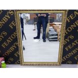 LARGE GILT FRAMED BEVEL EDGED GLASS MIRROR 88 X 113CM