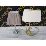 TWO TABLE LAMPS ONE BRASS THE OTHER CHROME EFFECT