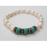 FRESHWATER PEARL AND TURQUOISE BRACELET 13.2G GROSS
