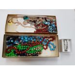 SILVER AND COLOURED STONE BRACELET 12.8G GROSS AND A COLLECTION OF COSTUME JEWELLERY NECKLACES