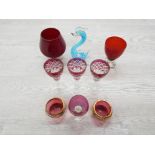 A LOT OF GLASSWARE INCLUDES BOHEMIAN RED WINE GLASSES MURANO BIRD ETC