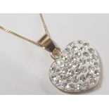9CT GOLD HEART SPARKLE PENDANT AND CHAIN, 1.4G GROSS