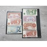 7 DIFFERENT BRITISH BANKNOTES INC 10 SHILLINGS 1 POUND 5 POUND