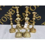 3 PAIRS OF BRASS CANDLESTICKS INCLUDES LATE VICTORIAN AND VINTAGE