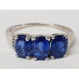 A 9CT WHITE GOLD BLUE STONE AND DIAMOND RING SIZE S 3G GROSS