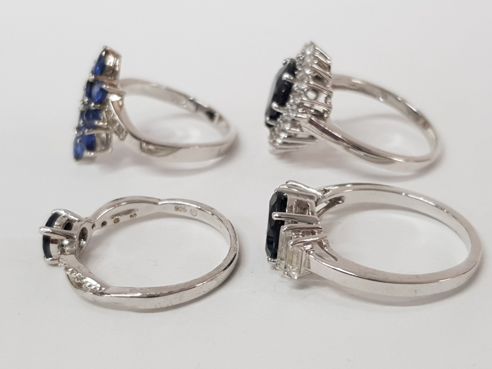 FOUR SILVER AND BLUE STONE RINGS STAMPED SIZES R 1/2 AND S 15.4G GROSS - Image 2 of 3