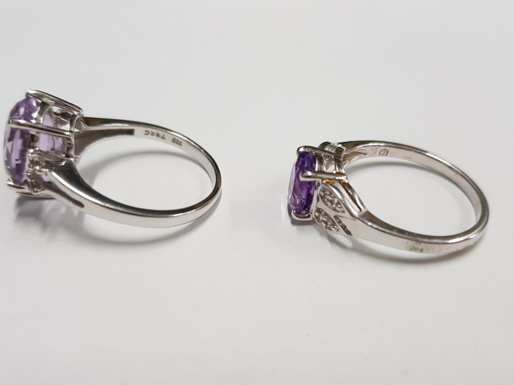 TWO SILVER AND PURPLE STONE RINGS STAMPED SIZE R 1/2 7G GROSS - Image 2 of 3