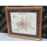 GILT FRAMED MAP OF NEWCASTLE UPON TYNE DATED 1858