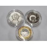 ROYAL MINT UK 2 POUND SILVER PROOF PIEDFORT COINS X3 COMPRISING 1995 UNCIRCULATED, 1996 FOOTBALL AND