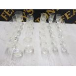 SUITE OF 29 PIECES OF CUT GLASS DRINKING GLASSES INCLUDING 8 LIQUEUR/WINE 6 BRANDY AND 6 GOBLETS