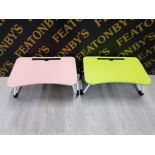 TWO FOLDING DINNER TRAYS IN GREEN AND PINK BOTH BOXED