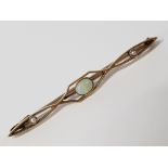 15CT YELLOW GOLD OPAL AND PEARL BROOCH, 2.8G