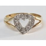 9CT YELLOW GOLD SMALL CUBIC SET HEART SHAPE RING, 1.2G SIZE F