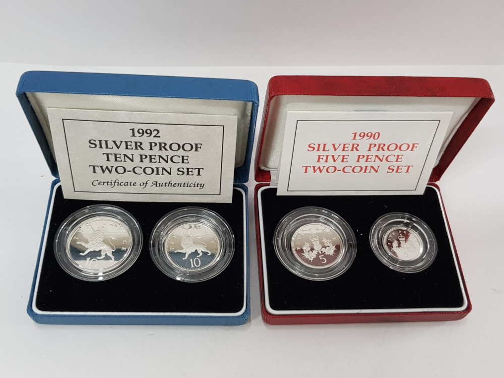 1990 ROYAL MINT TWO COIN 5P SILVER PROOF SET TOGETHER WITH 1992 ROYAL MINT 2 COIN 10P SET BOTH IN - Image 7 of 7