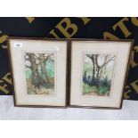 A PAIR OF FRAMED WATERCOLOUR PAINTINGS BOTH OF WOODLAND SCENES BY GRANGE HILL STAR TONY HODGE