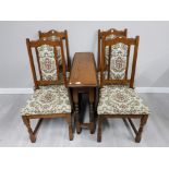 VINTAGE 1970S SOLID OAK OLD CHARM DROP LEAF TABLE WITH 4 UPHOLSTERED OLD CHARM CHAIRS