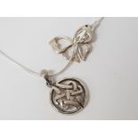 SILVER CELTIC ROUND PENDANT AND CHAIN, 6G