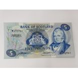 BANK OF SCOTLAND 5 POUNDS BANK NOTE DATED 5-91973, UNCIRCULATED