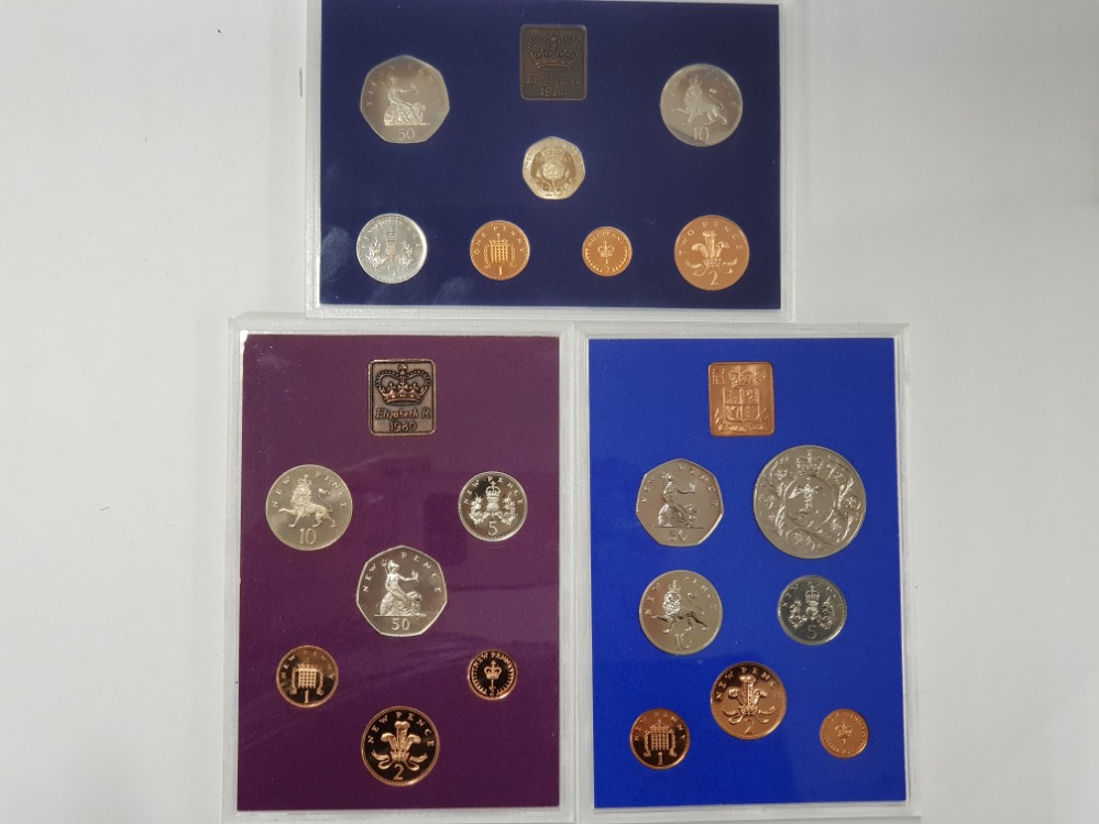 3 COINAGE OF GREAT BRITAIN AND NORTHERN IRELAND PROOF SETS, ALL IN ORIGINAL CASES DATED 1977,1980,