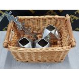 OBLONG WICKER BASKET CONTAINING METAL DRAW HOOK HANGER AND 3 METAL STORAGE CUBES