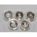 5 ROYAL MINT UK 1 POUND SILVER PROOF COINS FROM 1983 TO 1987 ALL IN ORIGINAL CASES WITH