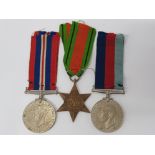 3 WWII MEDALS INCLUDES 39-45 STAR, 39-45 MEDAL AND THE DEFENCE MEDAL AND RIBBONS