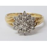 18CT YELLOW GOLD DIAMOND CLUSTER RING, 3.8G GROSS SIZE M