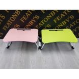 TWO FOLDING DINNER TRAYS IN PINK AND GREEN BOTH BOXED