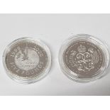 2 SILVER 5 POUND COINS, 1990 CROWN PROOF MINTAGE 150,000 28.28 GRAMS BOXED WITH COA UNCIRCULATED,