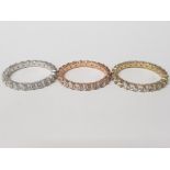 THREE SILVER AND CZ FULL ETERNITY RINGS ALL SIZE T 9.6G GROSS