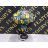COLOURED GLASS TIFFANY STYLE TABLE LAMP AND MATCHING SHADE WORKING ORDER
