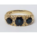 18CT YELLOW GOLD BLACK SAPPHIRE AND DIAMOND BAND, 4.6G GROSS SIZE J1/2