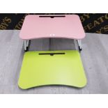 TWO FOLDING DINNER TRAYS IN PINK AND GREEN