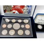 1990 SILVER PROOF 1 POUND COIN BOXED WITH COA MINTAGE 25,000, A 2006 ROYAL MINT PROOF YEARLY SET