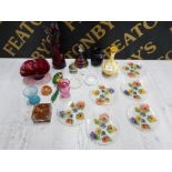 ART GLASS TO INCLUDE PERFUME BOTTLES AND SUN CATCHER PARROT