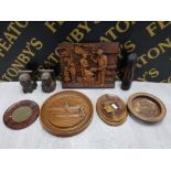 CARVED WOODEN ITEMS TO INCLUDE AFRICAN BOOKENDS NATIVE AMERICAN PLAQUE ESKIMOS ETC