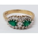 9CT YELLOW GOLD EMERALD AND CUBIC ZIRCONIA CLUSTER RING, 3.1G GROSS SIZE Q