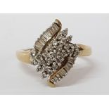 9CT YELLOW GOLD DIAMOND CLUSTER RING, 3.8G GROSS SIZE P