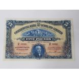 COMMERCIAL BANK OF SCOTLAND 5 POUNDS BANKNOTE, DATED 6-8-1935, ABOUT VF