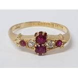 18CT YELLOW GOLD RUBY AND DIAMOND RING, 3G GROSS SIZE O1/2