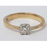 9CT YELLOW GOLD DIAMOND SOLITAIRE RING, 2.2G GROSS SIZE M