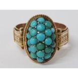 9CT YELLOW GOLD OVAL TURQUOISE CLUSTER RING, 3.7G GROSS SIZE M1/2