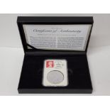 UK 2019 YEAR OF THE PIG ONE OUNCE PURE SILVER 2 POUNDS COIN, IN ORIGINAL CASE WITH CERTIFICATE OF