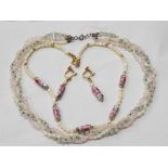 ROSE QUARTZ MOTHER OF PEARL AND ADVENTURE NECKLET WITH MOTHER OF PEARL AND GLASS BEADED NECKLET