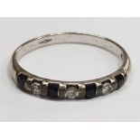 9CT WHITE GOLD SAPPHIRE AND CZ HALF ETERNITY RING, 1.7G SIZE N1/2