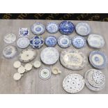 SUBSTANTIAL AMOUNT OF BLUE AND WHITE CHINA INCLUDING PETER RABBIT BY WEDGWOOD AND SEFTON AND BROWN