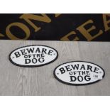2 METAL BEWARE OF THE DOG SIGNS BLACK AND WHITE