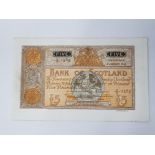 BANK OF SCOTLAND 1940 FIVE POUNDS BANKNOTE, PICK 92B PRESSED VF OR BETTER