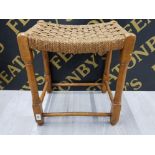 OAK FRAMED AND WICKER SEATED STOOL